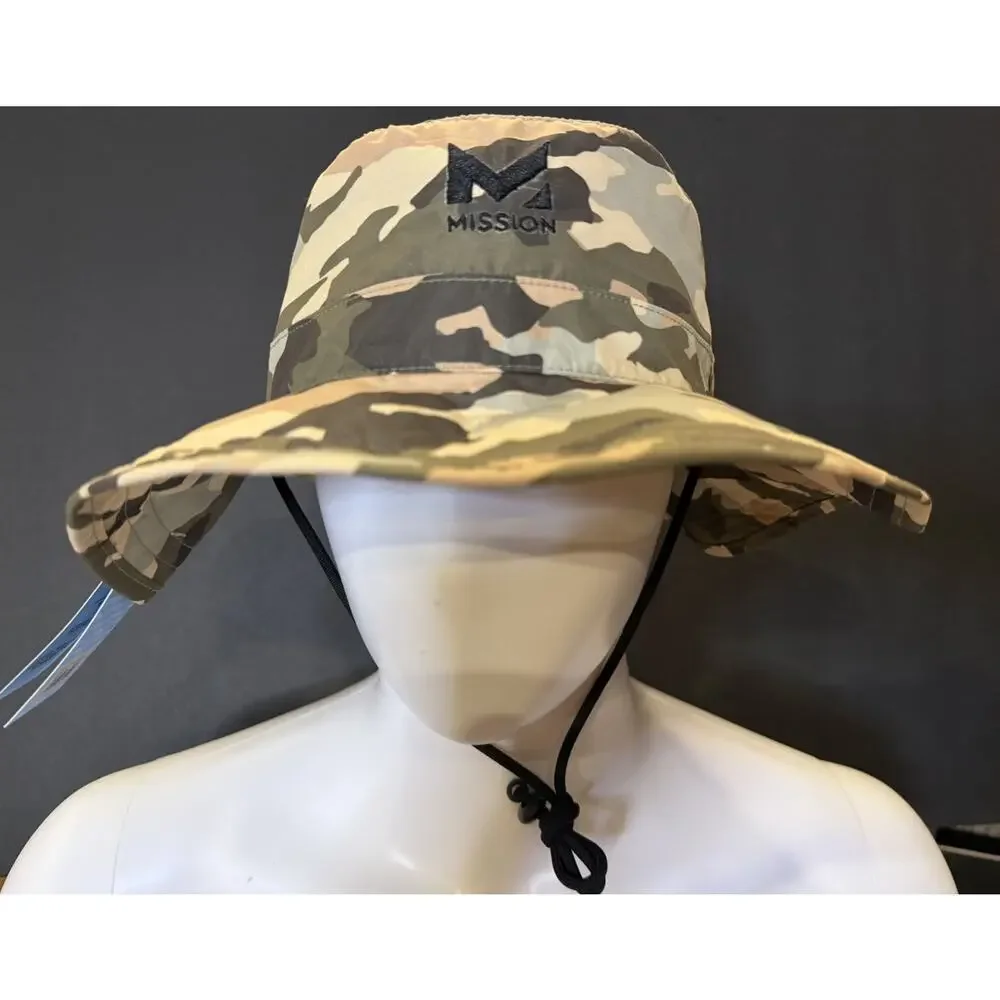 NWT Mission Camo Safari Cool UPF50 Wide Brim Boonie Drawstring Unisex Bucket Hat